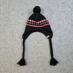 Woolrich Earflap Beanie Hat Unisex One Size Black Fair Isle Wool Blend Trapper